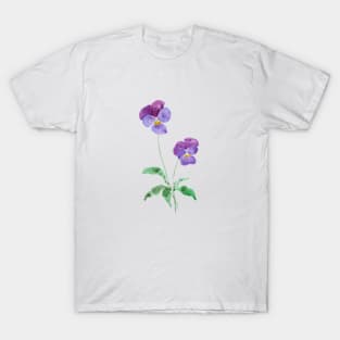 2 little purple pansies watercolour T-Shirt